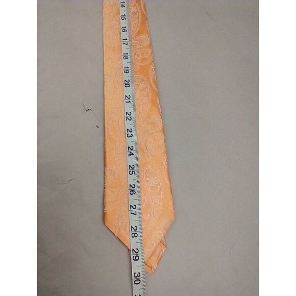 IKE BEHAR 100% Silk Necktie USA Designer Peach Paisley Embroidery Square EUC - Picture 6 of 9